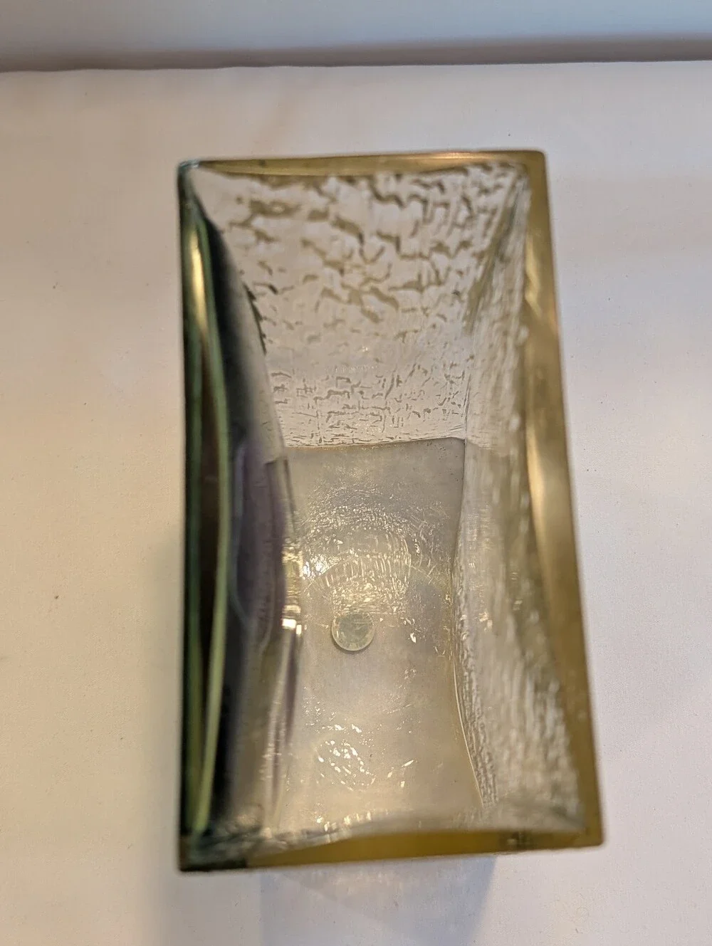 Vase Iris Embossed Stained Glass FTD Romania 1985  Rectangle Textured Vintage